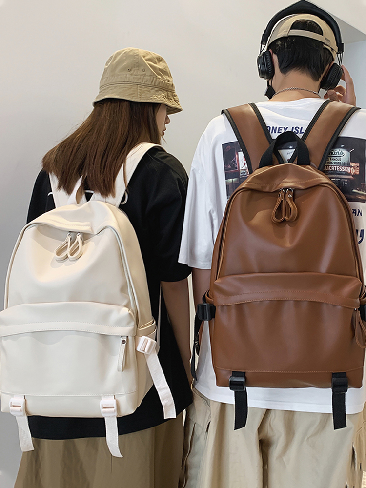 Minimalist Solid Color Soft Leather Waterproof Backpack for Women | Stylish College & High School Students Minimalist Solid Color Soft Leather Waterproof Backpack for Women | Stylish College & High School Students