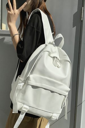 Minimalist Solid Color Soft Leather Waterproof Backpack for Women | Stylish College & High School Students