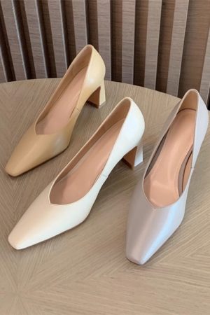 Minimalist Square-Toe V-Cut Chunky Heel Flats | Soft-Soled Elegant Grandma Shoes for Chic Style