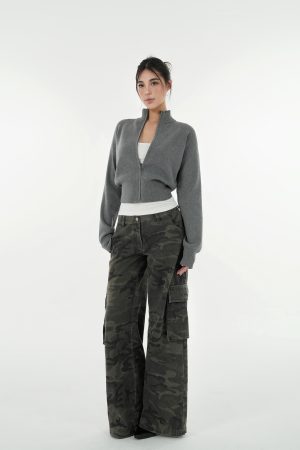 Minimalist Stand Collar Waist-Defining Long Sleeve Cardigan Jacket - Chic Layering Piece for Effortless Style