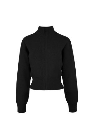 Minimalist Stand Collar Waist-Defining Long Sleeve Cardigan Jacket - Chic Layering Piece for Effortless Style