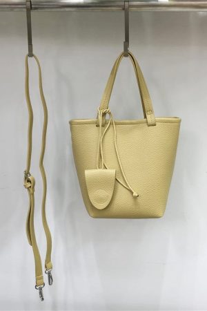 Minimalist Versatile Bucket Bag in Lychee Texture - Small Dirty Cabinet Niche Shoulder Crossbody Handbag for Everyday Use