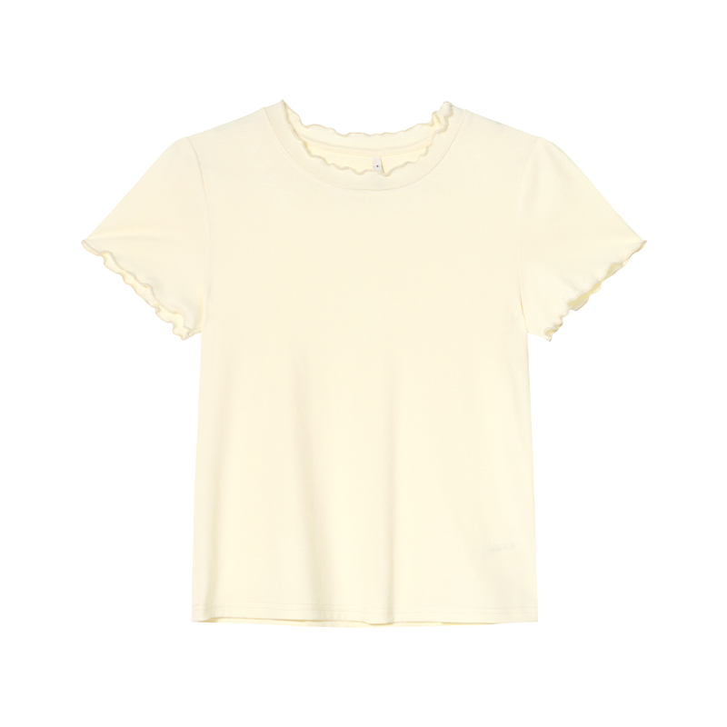 Minimalist Wave Edge Short Sleeve T-shirt for Women - Summer 2025 Solid Color Loose Fit Unique Top Minimalist Wave Edge Short Sleeve T-shirt for Women - Summer 2025 Solid Color Loose Fit Unique Top