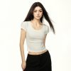 Minimalist White U-Neck Short Sleeve Cropped T-Shirt for Women - Summer Thin Slim Fit Pure Cotton Top