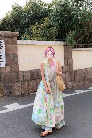 Mint Candy Retro Tencel Linen Vest Dress for Women - Summer Loose A-Line Long Skirt in Vintage Style