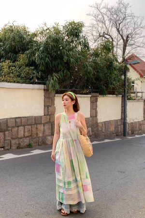Mint Candy Retro Tencel Linen Vest Dress for Women - Summer Loose A-Line Long Skirt in Vintage Style