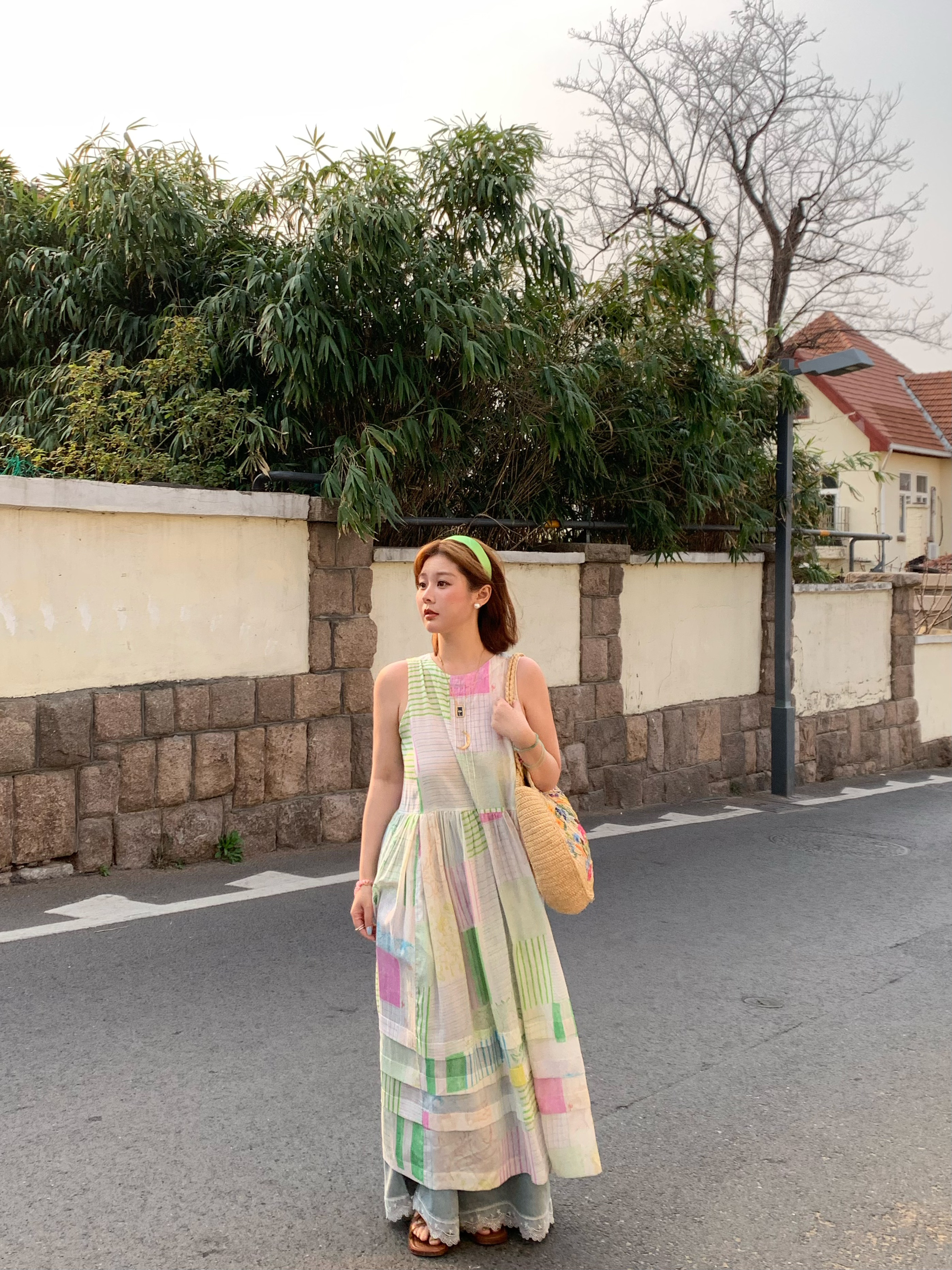 Mint Candy Retro Tencel Linen Vest Dress for Women - Summer Loose A-Line Long Skirt in Vintage Style