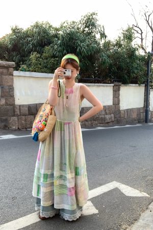 Mint Candy Retro Tencel Linen Vest Dress for Women - Summer Loose A-Line Long Skirt in Vintage Style