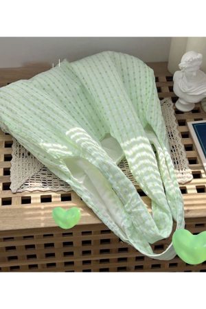 Mint Green Checkered Canvas Bag - Summer Fresh Single Shoulder Bag, Artistic Versatile Fairy Bag, Trendy Y2K Style