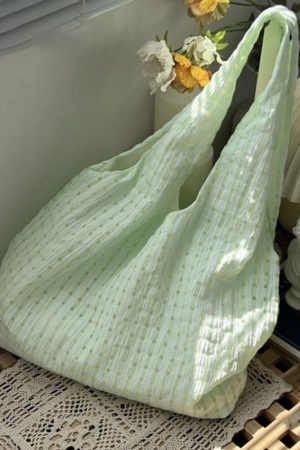 Mint Green Checkered Canvas Bag - Summer Fresh Single Shoulder Bag, Artistic Versatile Fairy Bag, Trendy Y2K Style