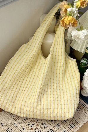 Mint Green Checkered Canvas Bag - Summer Fresh Single Shoulder Bag, Artistic Versatile Fairy Bag, Trendy Y2K Style