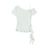 Mint Green Irregular Knitted T-shirt for Women - Unique Summer Design, Trendy Y2K Style Top