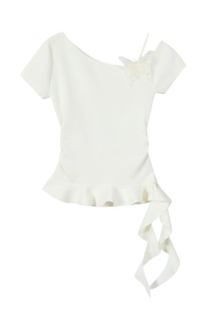 Mint Green Irregular Knitted T-shirt for Women - Unique Summer Design, Trendy Y2K Style Top