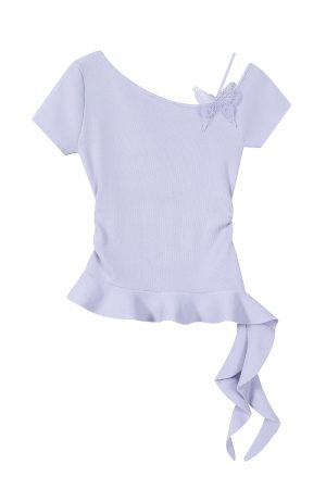 Mint Green Irregular Knitted T-shirt for Women - Unique Summer Design, Trendy Y2K Style Top