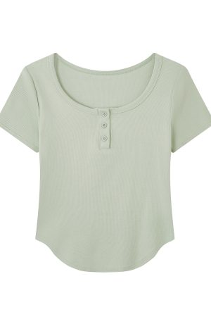 Mint Green Slim Fit Short Sleeve T-Shirt for Women - Flattering Summer Top, Unique Early Summer Style