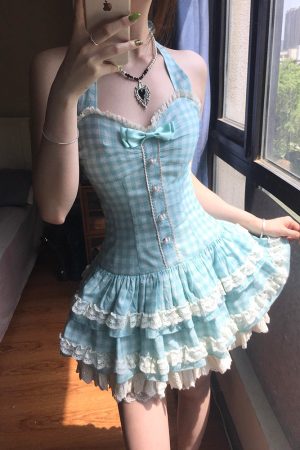 Mint Green Summer Dress for Women, Petite Princess Puff Skirt, Cute Sweet Design, Perfect for 90s and Y2K Inspired Looks