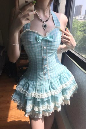 Mint Green Summer Dress for Women, Petite Princess Puff Skirt, Cute Sweet Design, Perfect for 90s and Y2K Inspired Looks