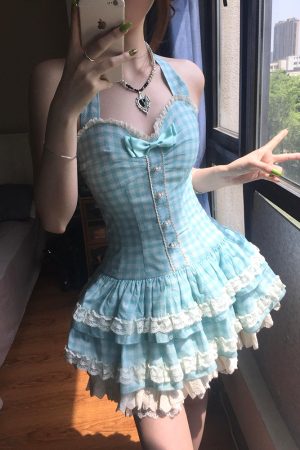 Mint Green Summer Dress for Women, Petite Princess Puff Skirt, Cute Sweet Design, Perfect for 90s and Y2K Inspired Looks