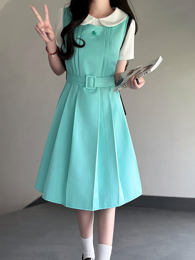 Mint Green Women's Suspender Dress - Pudding Bear Original JK Uniform, Waist-Defining Slimming Design, Sweet College Style Fashion Mint Green Women's Suspender Dress - Pudding Bear Original JK Uniform, Waist-Defining Slimming Design, Sweet College Style Fashion