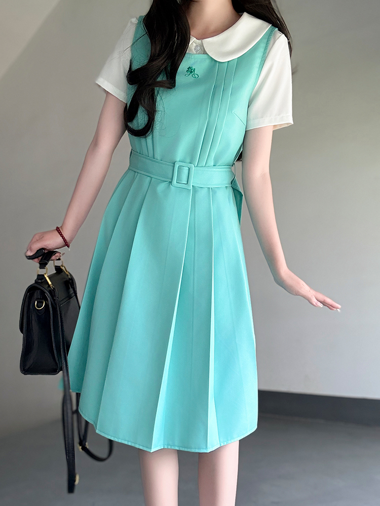 Mint Green Women's Suspender Dress - Pudding Bear Original JK Uniform, Waist-Defining Slimming Design, Sweet College Style Fashion Mint Green Women's Suspender Dress - Pudding Bear Original JK Uniform, Waist-Defining Slimming Design, Sweet College Style Fashion
