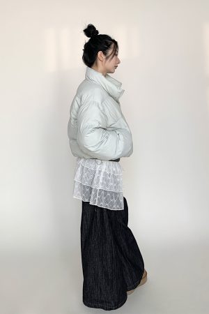 Mint Sea Salt Green Stand Collar Short Loose Versatile Puffer Jacket for Autumn Winter Fashion