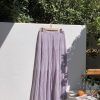 Misty Purple Plus Size Mid-Length Loose Draped Skirt - Flowing White Umbrella Design for Effortless Style