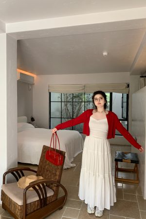 Misty Purple Plus Size Mid-Length Loose Draped Skirt - Flowing White Umbrella Design for Effortless Style