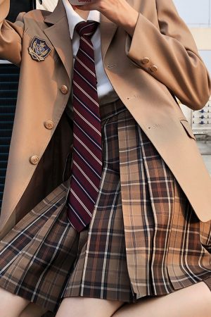 Mocha JK Plaid Skirt - Vintage-Inspired 90s Aesthetic, Ideal for Korean Style Outfits and Layering with Tees or Sweaters