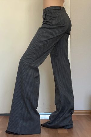 Modern Vintage Retro Low-Waist Striped Suit Pants for Women - Versatile Casual Straight-Leg Trousers, Y2K Fashion