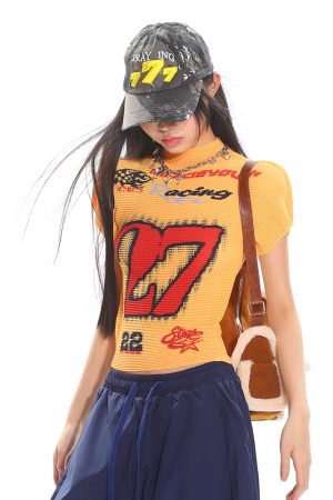 Motorcycle Street Hot Girl Digital Print Short Sleeve T-Shirt for Women - Summer Textured Fabric, High Elasticity, Y2K Style Top