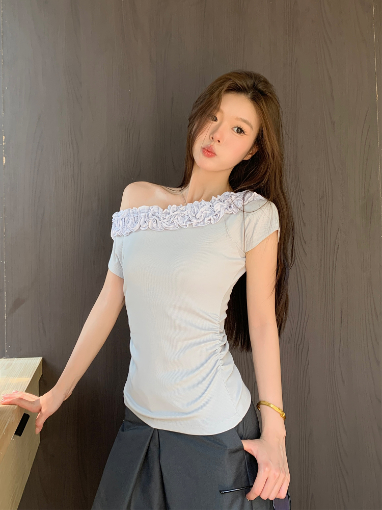Multi-Layer Lace Off-Shoulder T-Shirt for Women - Short Sleeve Top, Trendy Niche Design, Perfect for Y2K and Casual Looks Multi-Layer Lace Off-Shoulder T-Shirt for Women - Short Sleeve Top, Trendy Niche Design, Perfect for Y2K and Casual Looks