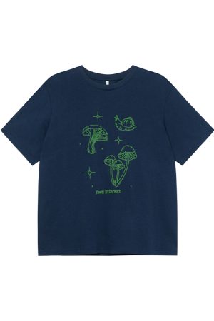 Mushroom Embroidery T-Shirt for Women, Spring/Summer 2025, Loose Fit, Slimming Round Neck, Pure Cotton, Casual Style