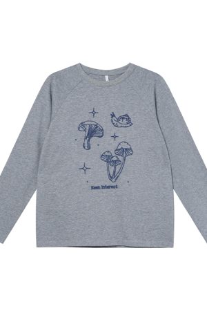 Mushroom Embroidery T-Shirt for Women, Spring/Summer 2025, Loose Fit, Slimming Round Neck, Pure Cotton, Casual Style