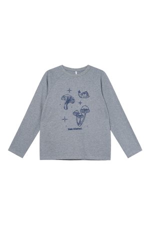 Mushroom Embroidery T-Shirt for Women, Spring/Summer 2025, Loose Fit, Slimming Round Neck, Pure Cotton, Casual Style