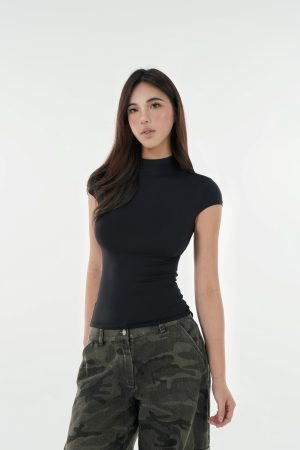 Naked Feel Half High Neck Slim Fit Short Sleeve T-Shirt - High Elastic Base Layer for 90s Y2K Style