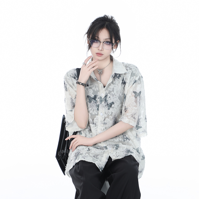 National Style Butterfly Embroidery Short Sleeve Shirt for Women, Loose Thin Summer Top, Design-Sensitive Fashion, Boho Chic National Style Butterfly Embroidery Short Sleeve Shirt for Women, Loose Thin Summer Top, Design-Sensitive Fashion, Boho Chic