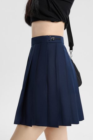 Navy Blue and Gray Pleated JK Skirt for Women - Solid Color Short Skirt, Perfect for Spring and Summer Fashion