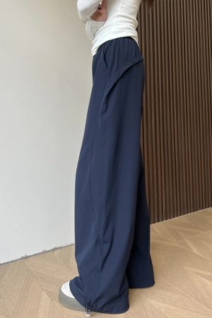 Navy Blue Loose-Fitting Plus Size Cargo Pants for Women, Quick-Dry BF Style Casual Sports Pants, Flattering Everyday Wear