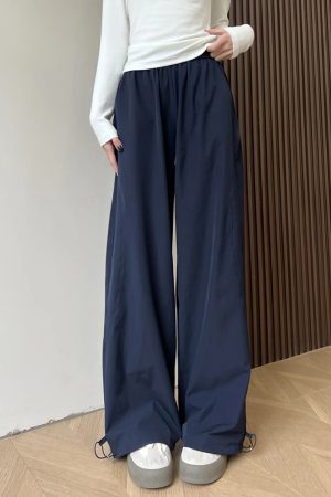 Navy Blue Loose-Fitting Plus Size Cargo Pants for Women, Quick-Dry BF Style Casual Sports Pants, Flattering Everyday Wear