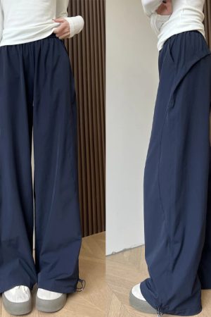 Navy Blue Loose-Fitting Plus Size Cargo Pants for Women, Quick-Dry BF Style Casual Sports Pants, Flattering Everyday Wear