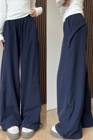 Navy Blue Loose-Fitting Plus Size Cargo Pants for Women, Quick-Dry BF Style Casual Sports Pants, Flattering Everyday Wear