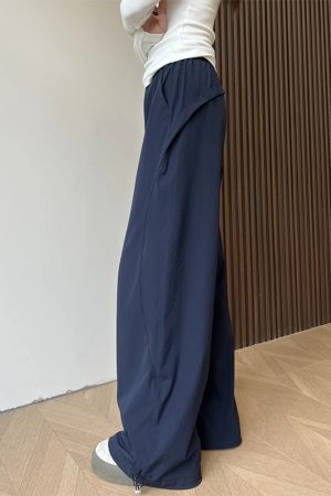 Navy Blue Loose-Fitting Plus Size Cargo Pants for Women, Quick-Dry BF Style Casual Sports Pants, Flattering Everyday Wear