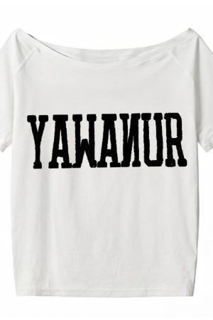 Navy Blue Off-Shoulder T-Shirt for Women, American Retro Summer Letter Print, Sexy Short Sleeves, Loose Slimming Style