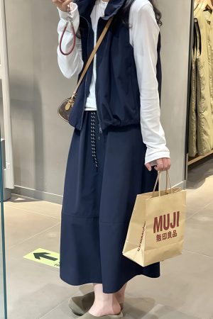 Navy Blue Plus Size A-Line Long Skirt for Women - Slimming, Tummy-Covering Summer Style, 2025 Trendy Fashion