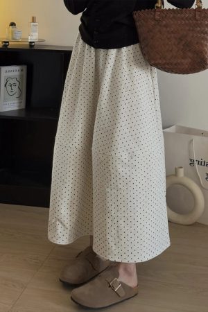 Navy Blue Polka Dot Plus Size Midi Skirt for Women - Flattering A-Line Patchwork Design, Summer 2025, Perfect for Curvy Figures