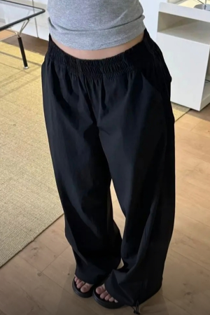 Navy Blue Women's Wide-Leg Casual Pants - Versatile Summer Loose Draping Trousers for Work & Hip-Hop Style