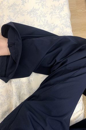 Navy Blue Women's Wide-Leg Casual Pants - Versatile Summer Loose Draping Trousers for Work & Hip-Hop Style