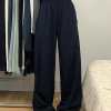 Navy Blue Women's Wide-Leg Casual Pants - Versatile Summer Loose Draping Trousers for Work & Hip-Hop Style