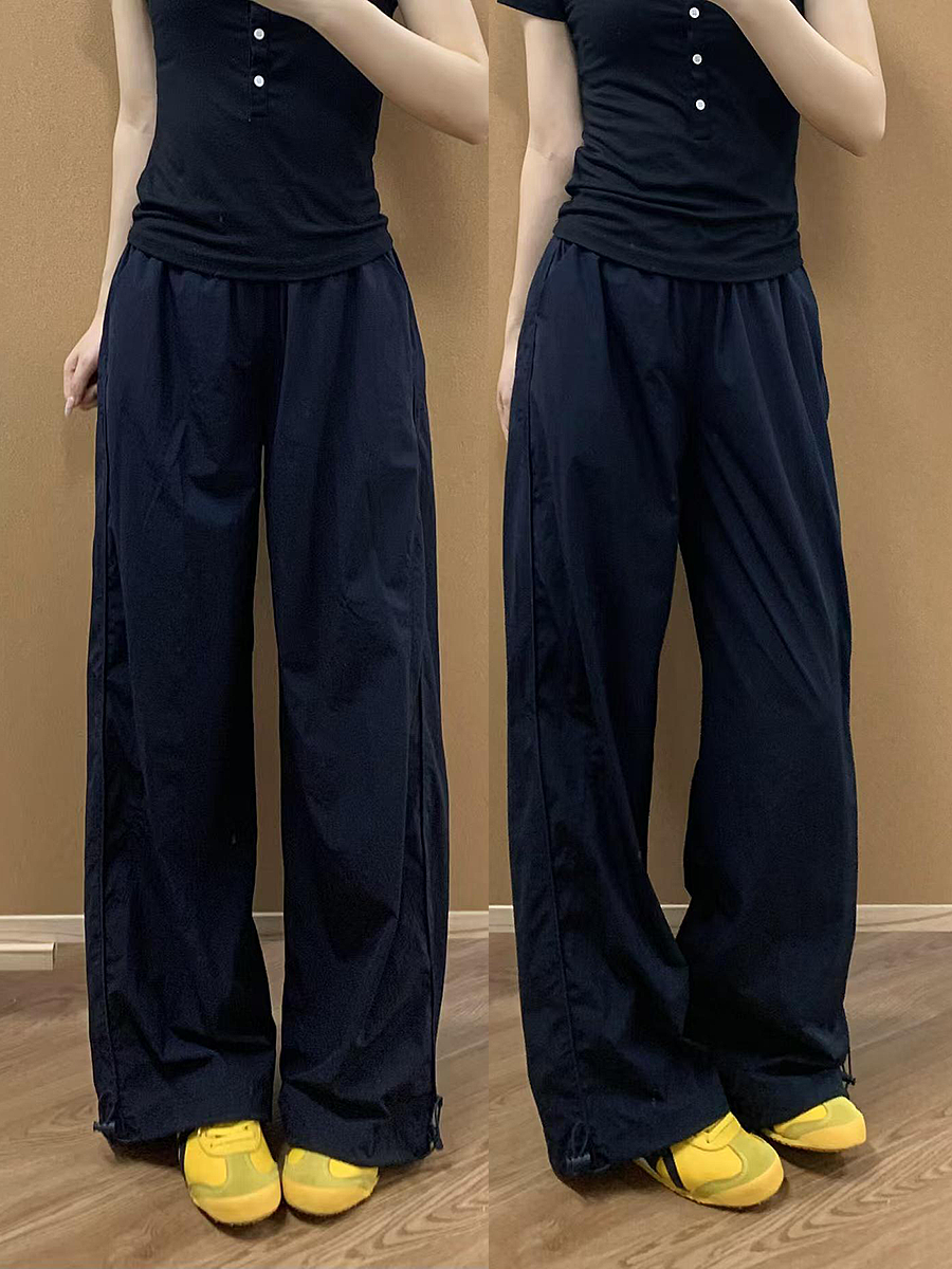 Navy Blue Women's Wide-Leg Work Pants - Loose Fit, Versatile Casual Trousers for Summer 2025, Slimming Straight-Leg Sports Style Navy Blue Women's Wide-Leg Work Pants - Loose Fit, Versatile Casual Trousers for Summer 2025, Slimming Straight-Leg Sports Style