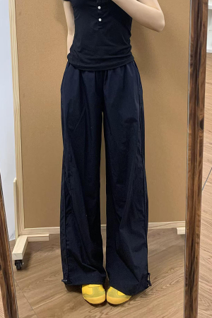 Navy Blue Women's Wide-Leg Work Pants - Loose Fit, Versatile Casual Trousers for Summer 2025, Slimming Straight-Leg Sports Style